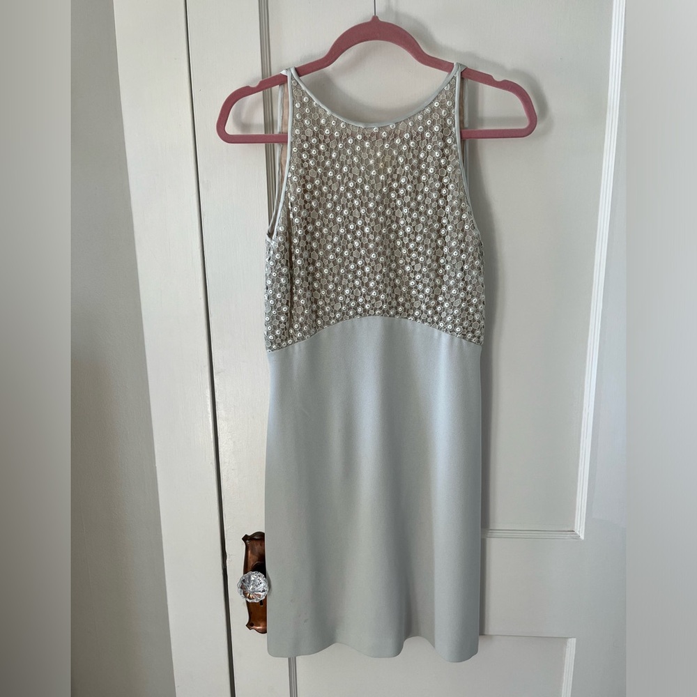Women’s Vintage Kathryn Dianos Silver/Cream Designer Midi Knee-Length Dress (6)